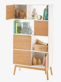 Bibliothèque LIGNE CHEVRONS Blanc/bois - Vertbaudet