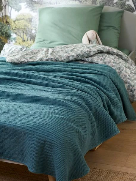 Couvre-lit Nid D'abeille Gaufrette Bleu Vert - Vertbaudet 5 Couvre-lit Nid D'abeille Gaufrette Bleu Vert - Vertbaudet – Image 3