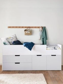 Lit Enfant Mi-hauteur XL Avec Rangements LIGNE PASSE-PASSE Blanc - Gris - Vertbaudet -Vertbaudet Shop lit enfant mi hauteur xl avec rangements ligne passe passe 3
