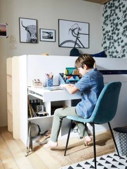 Lit Mi Hauteur Avec Bureau Coulissable Combiné CAMELEO Blanc Mate - Vertbaudet