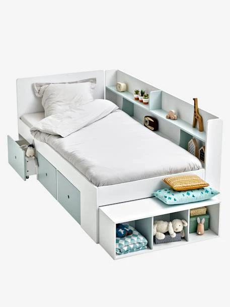 Lit Plateforme Enfant Avec Rangements BASEO Blanc/rose - Vertbaudet 3 Lit Plateforme Enfant Avec Rangements BASEO Blanc/rose - Vertbaudet