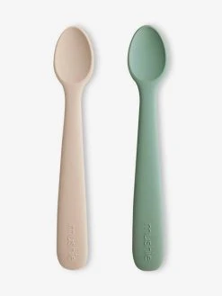 Lot De 2 Cuillères 1er âge MUSHIE En Silicone Beige + Vert - Mushie -Vertbaudet Shop lot de 2 cuilleres 1er age mushie en silicone 1