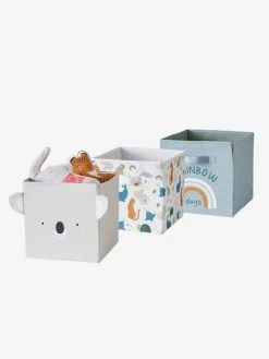 Lot De 3 Bacs De Rangement En Tissu MINI ZOO Bleu Grisé - Vertbaudet