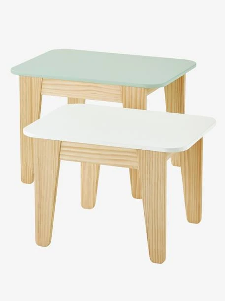 Tables Gigognes Gris Vert/bois + Blanc/bois - Vertbaudet 5 Tables Gigognes Gris Vert/bois + Blanc/bois - Vertbaudet – Image 3
